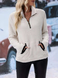 Half Zip Long Sleeve Furry Sweatshirt - Trendsi - Flyclothing LLC