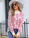 Flower Turtleneck Long Sleeve Sweater - Trendsi - Flyclothing LLC