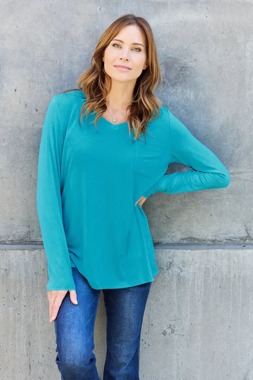 Basic Bae Full Size V-Neck Long Sleeve Top - ShopBasicbae - Flyclothing LLC