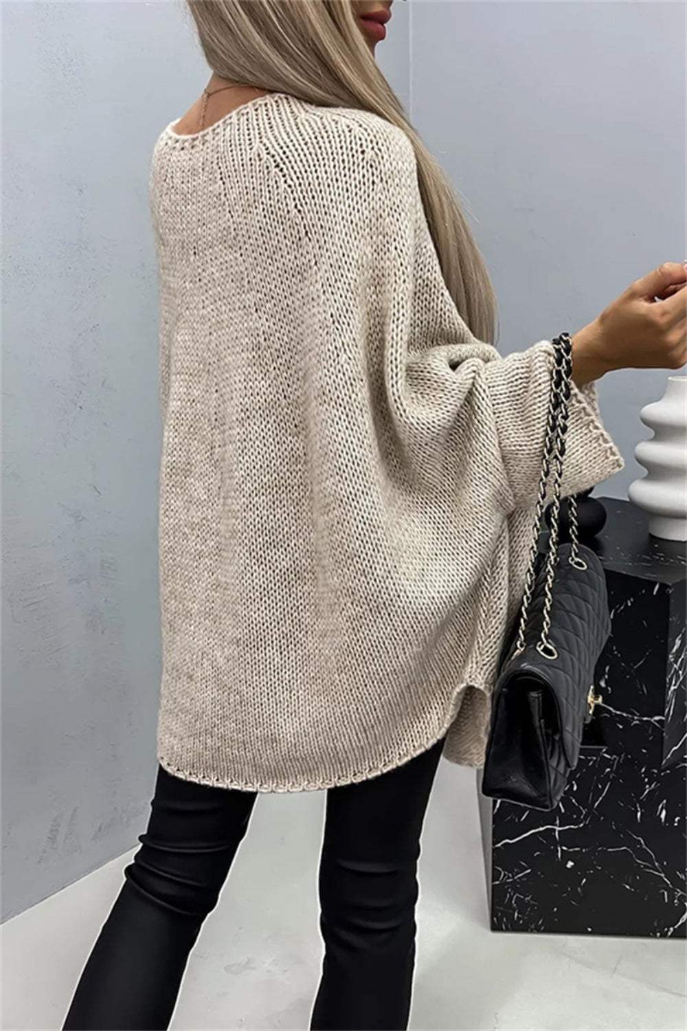 Round Neck Batwing Sleeve Sweater - Trendsi - Flyclothing LLC