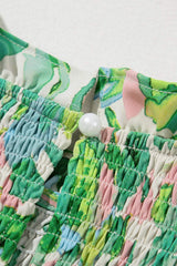 Frill Printed Mock Neck Flounce Sleeve Blouse - Trendsi - Flyclothing LLC