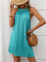 Textured Grecian Neck Mini Dress - Trendsi - Flyclothing LLC