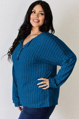 Basic Bae Full Size Ribbed Half Button Long Sleeve T-Shirt - ShopBasicbae - Flyclothing LLC