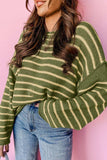 Striped Round Neck Dropped Shoulder Sweater - Trendsi - Flyclothing LLC