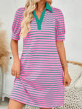 Contrast Striped Short Sleeve Mini Dress - Trendsi