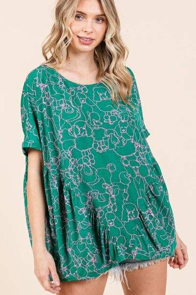 Mittoshop Abstract Print Round Neck Short Sleeve Top - Trendsi - Flyclothing LLC