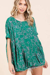 Mittoshop Abstract Print Round Neck Short Sleeve Top - Trendsi - Flyclothing LLC