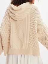 Texture Knit Long Sleeve Hooded Sweater - Trendsi - Flyclothing LLC