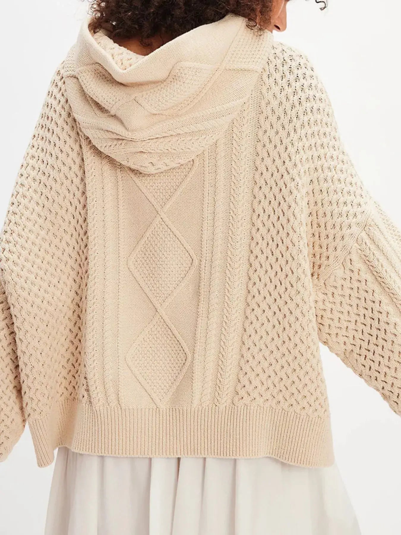 Texture Knit Long Sleeve Hooded Sweater - Trendsi - Flyclothing LLC