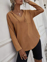 Drawstring Waffle Knit Long Sleeve Hooded Top - Trendsi - Flyclothing LLC