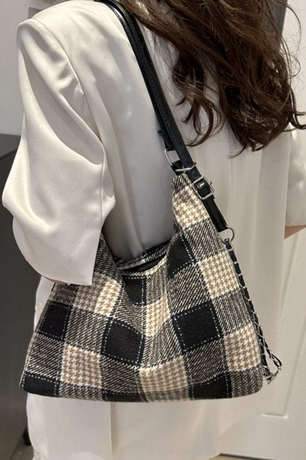 Plaid Adjustable Strap Handbag - Trendsi - Flyclothing LLC
