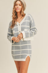 MABLE Plaid Button Down Sweater Cardigan and Mini Skirt Set - Trendsi