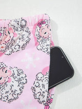 Santa Claus Print V Neck Tee Drawstring Pants 2pcs Lounge Set - Trendsi - Flyclothing LLC