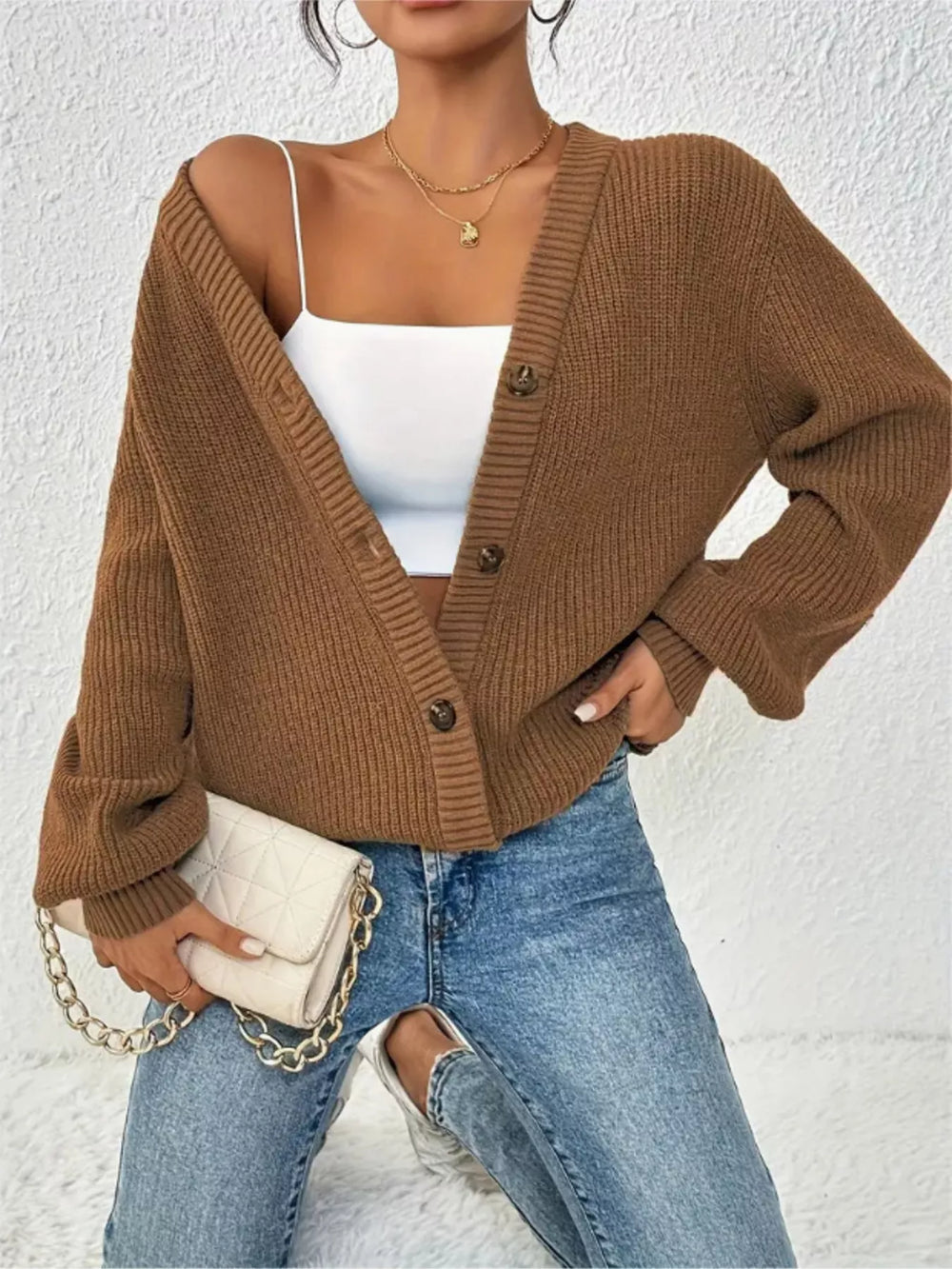 Chunky Knit Button-Down Cardigan - Trendsi - Flyclothing LLC
