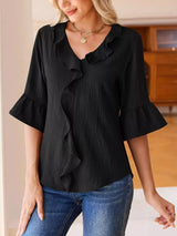 Ruffled Flounce Sleeve Blouse - Trendsi - Flyclothing LLC