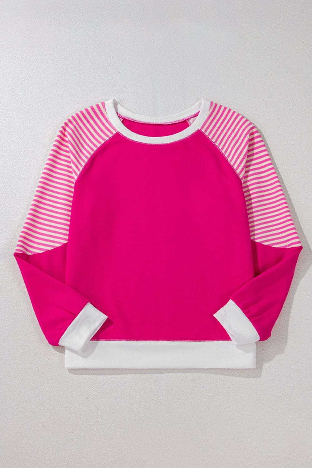 Striped Round Neck Long Sleeve Sweatshirt - Trendsi - Flyclothing LLC