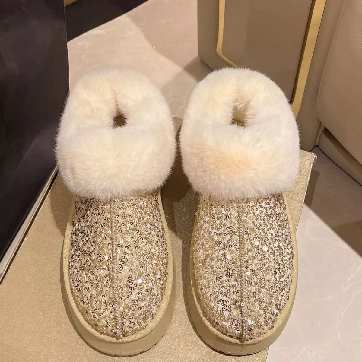Sequin Round Toe Platform Boots - Trendsi - Flyclothing LLC