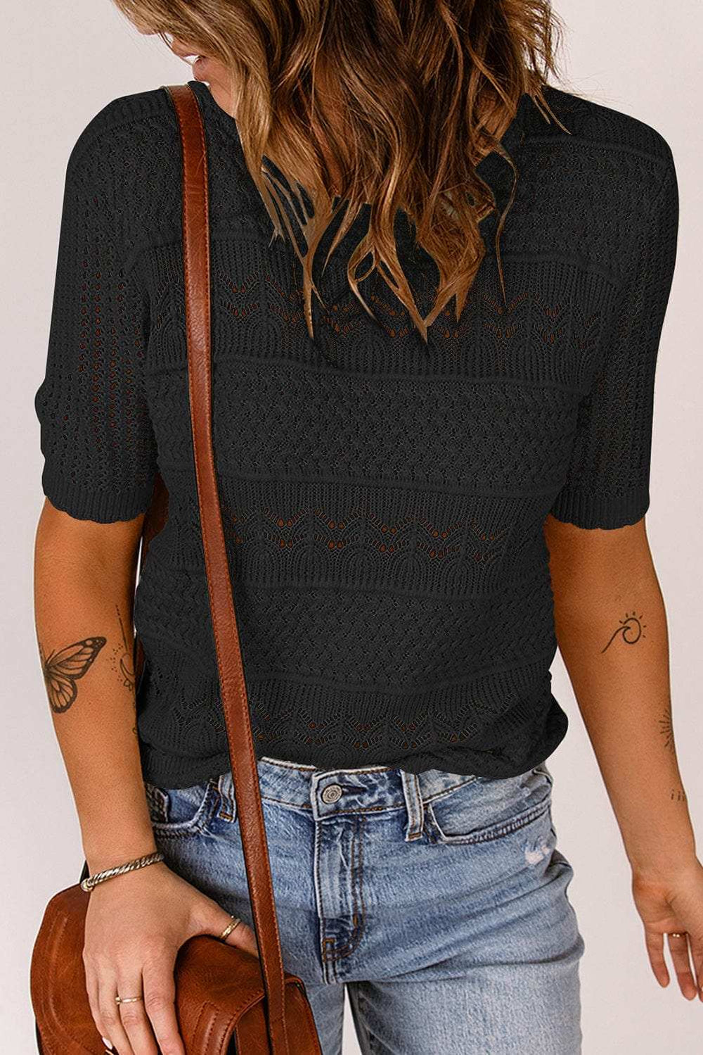 Round Neck Short Sleeve Knit Top - Trendsi - Flyclothing LLC