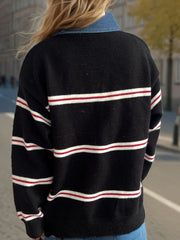 Contrast Stripes Round Neck Long Sleeve Sweater - Trendsi