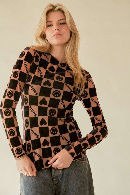 Davi & Dani Heart Print Long Sleeve Top - Trendsi