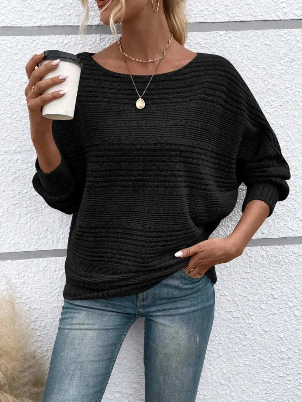 Full Size Round Neck Long Sleeve Top - Trendsi - Flyclothing LLC