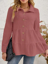 Striped Button-Down Tiered Shirt - Trendsi - Flyclothing LLC