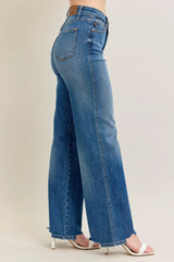 Judy Blue Full Size High Waist Tummy Control Chew Hem Destroy Wide Jeans Plus Size - Trendsi - Flyclothing LLC