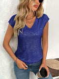 Sequin V-Neck Cap Sleeve Top - Trendsi - Flyclothing LLC