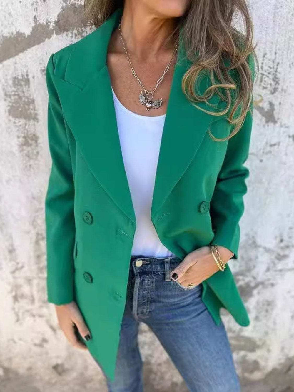Full Size Collared Neck Long Sleeve Blazer - Trendsi - Flyclothing LLC