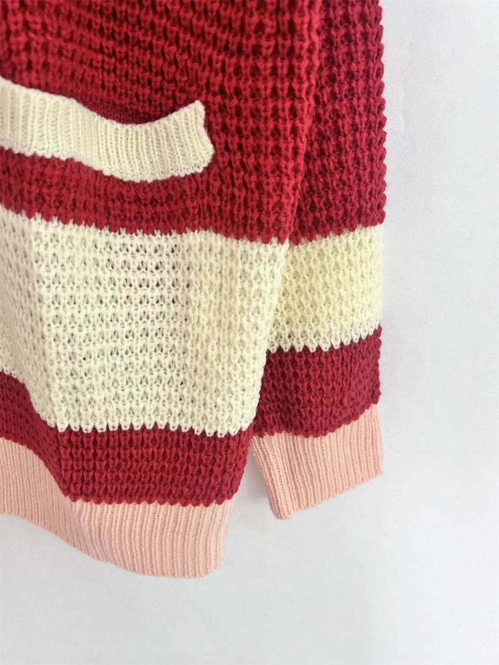 Pocketed Contrast V-Neck Long Sleeve Cardigan - Trendsi - Flyclothing LLC