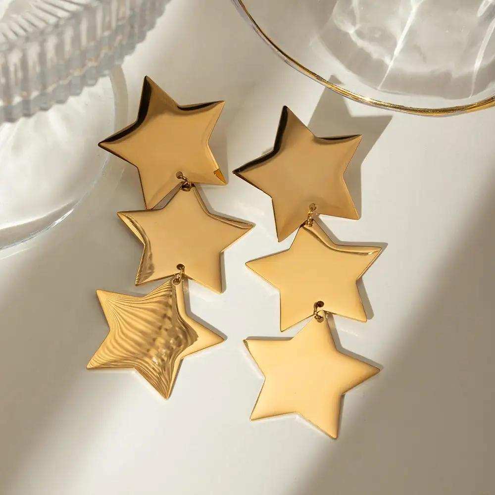 18K Gold-Plated Stainless Steel Star Earrings - Trendsi - Flyclothing LLC