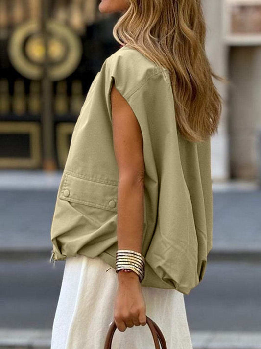 Ruched Hem Zip Up Vest - Trendsi - Flyclothing LLC