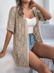 Openwork Open Front Half Sleeve Cardigan - Trendsi