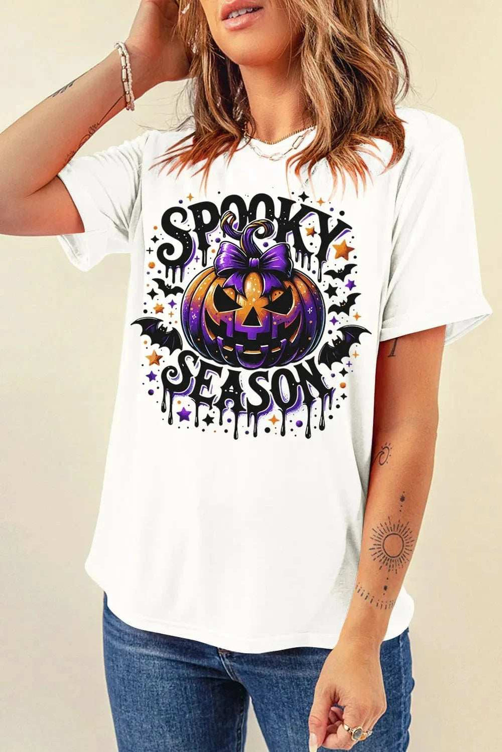 Full Size Jack-O'-Lantern Graphic Round Neck Short Sleeve T-Shirt - Trendsi - Flyclothing LLC