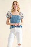 And The Why Embellishment Sleeve Smocked Top - Trendsi - Flyclothing LLC