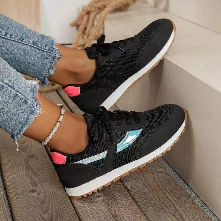 Mesh Contrast Round Toe Sneakers - Trendsi - Flyclothing LLC