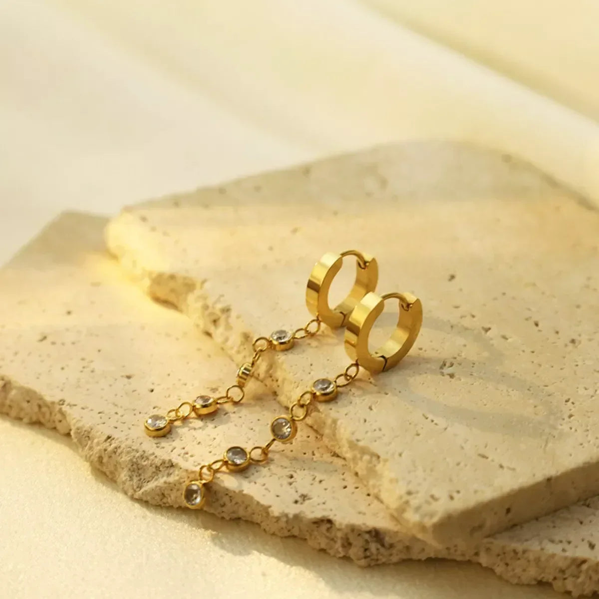 18K Gold-Plated Hoop Drop Earrings - Trendsi - Flyclothing LLC