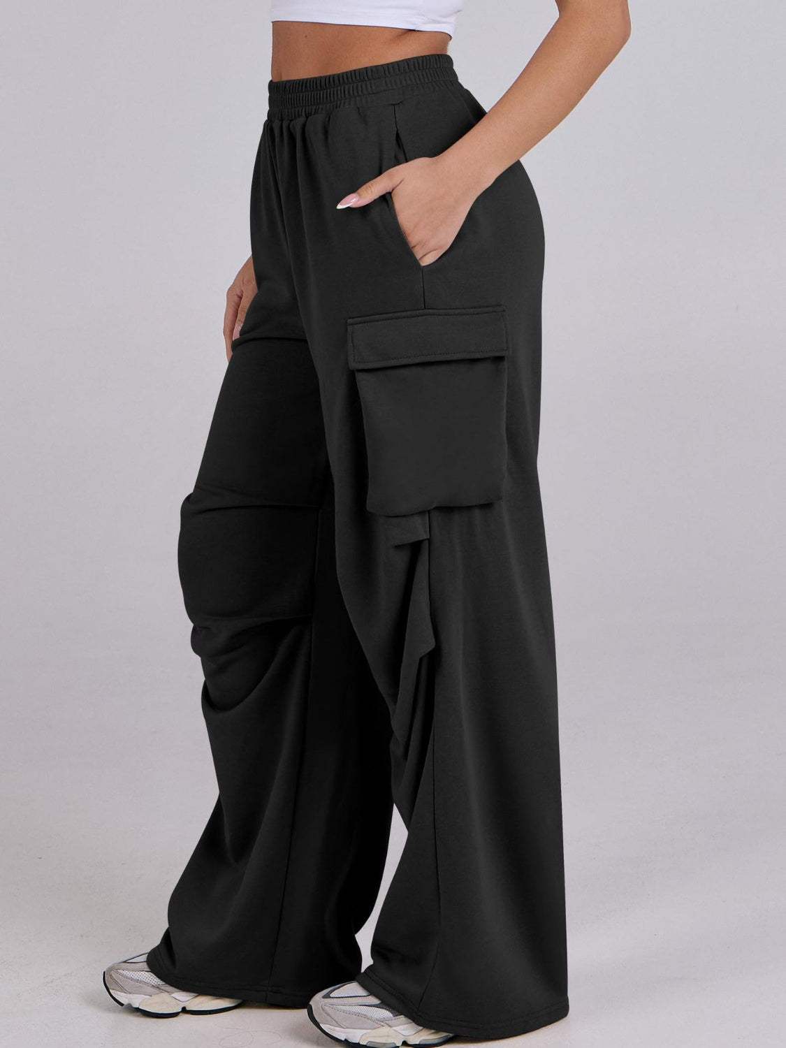 Elastic Waist Wide Leg Pants with Pockets - Trendsi - Flyclothing LLC