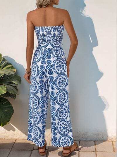 Perfee Smocked Tube Wide Leg Jumpsuit - Trendsi - Flyclothing LLC