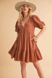 Aemi+Co Tied Back Ruffled Short Sleeve Mini Dress - Trendsi
