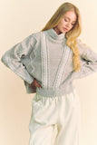 Davi & Dani Cable-Knit Turtleneck Dropped Shoulder Sweater - Trendsi
