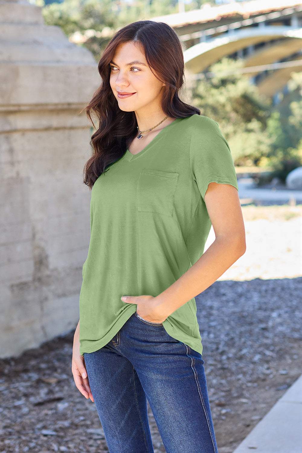 Basic Bae Bamboo Full Size V-Neck Short Sleeve T-Shirt - Trendsi - Flyclothing LLC