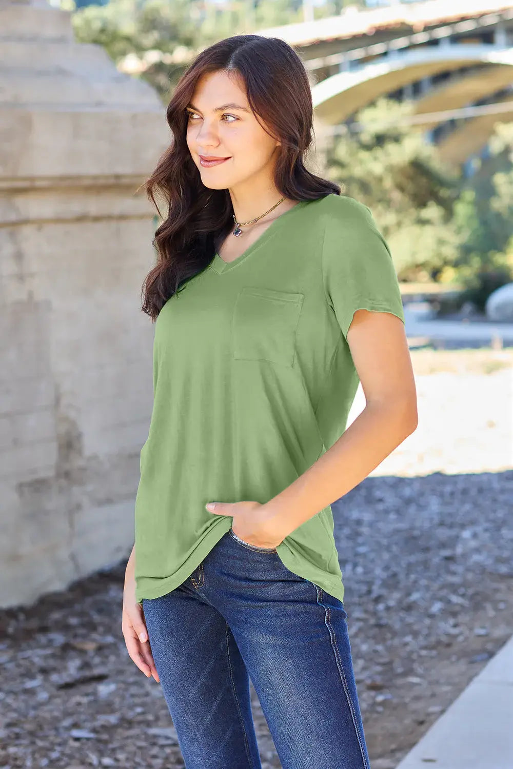 Basic Bae Bamboo Full Size V-Neck Short Sleeve T-Shirt - ShopBasicbae - Flyclothing LLC