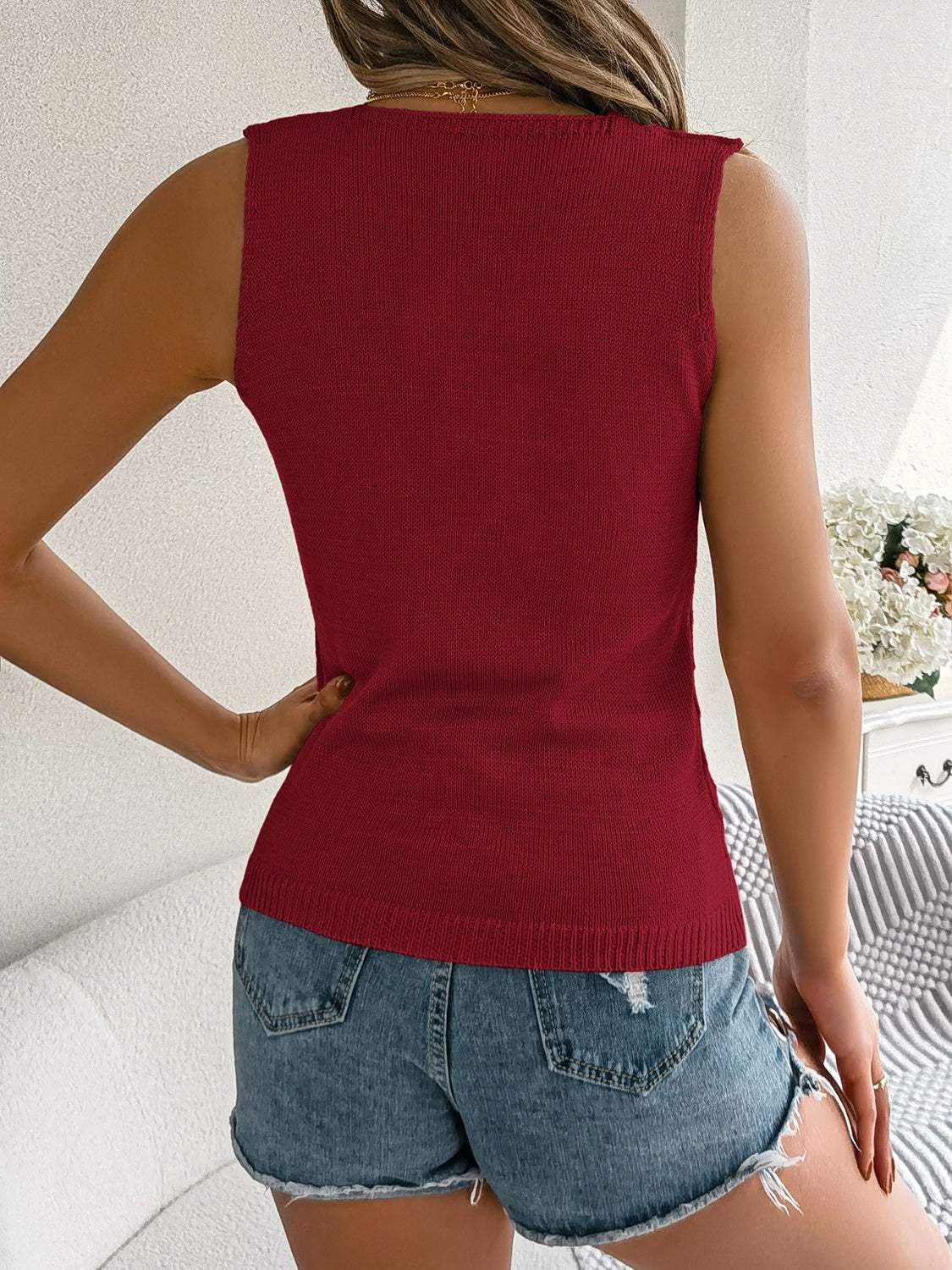 Openwork V-Neck Knit Vest - Trendsi - Flyclothing LLC