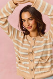 SO ME Stripe Long Sleeves Button Sweater Cardigan - Trendsi - Flyclothing LLC