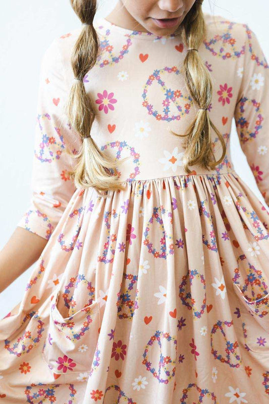 SALE Flower Child 3/4 Sleeve Pocket Twirl Dress - Mila & Rose ® - Flyclothing LLC