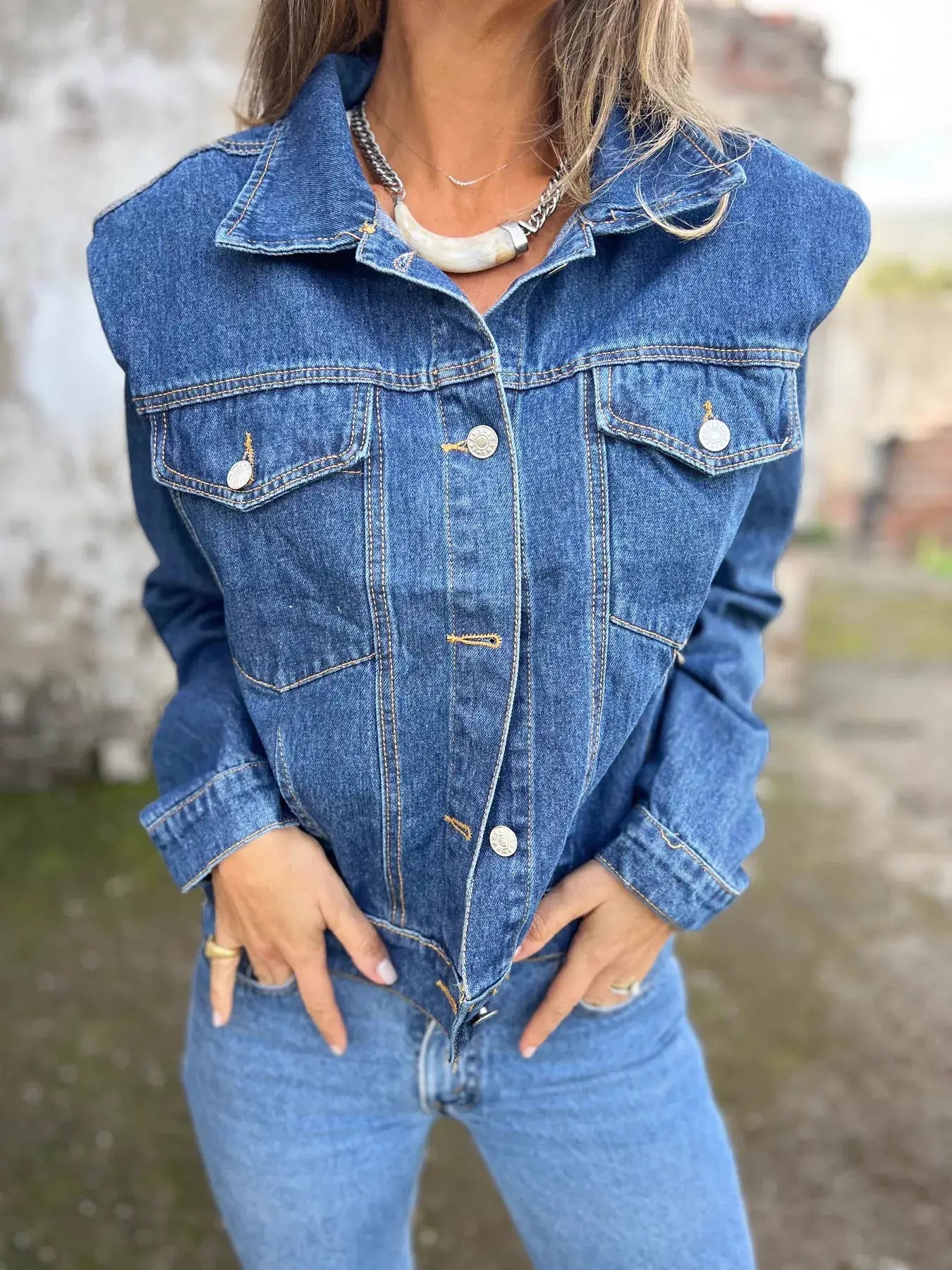 Plus Size Button Up Chest Pockets Denim Jacket - Trendsi - Flyclothing LLC