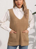 Pocketed V-Neck Sweater Vest - Trendsi