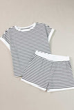 Striped Contrast Top and Shorts Set - Trendsi - Flyclothing LLC