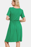 Zenana Surplice Short Sleeve Brushed DTY Dress - Trendsi